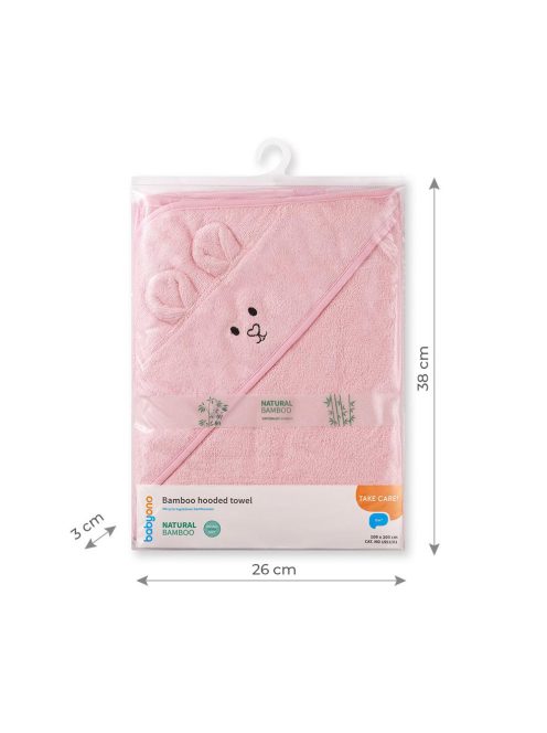 BabyOno fürdõlepedõ kapucnis bambusz 100x100cm egérfülekkel rózsaszín 1553/01