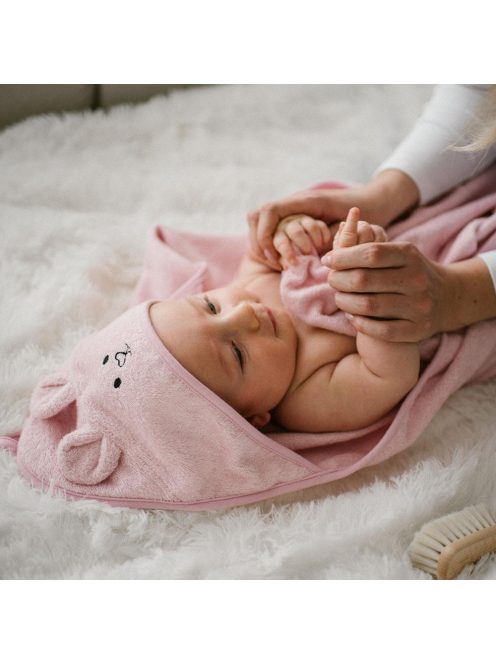 BabyOno fürdõlepedõ kapucnis bambusz 100x100cm egérfülekkel rózsaszín 1553/01