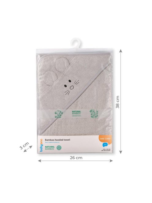BabyOno fürdõlepedõ kapucnis bambusz 100x100cm egérfülekkel szürke 1553/03