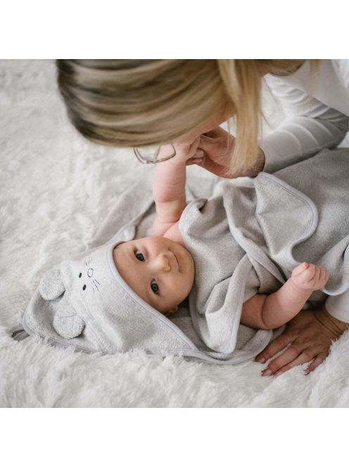 BabyOno fürdõlepedõ kapucnis bambusz 100x100cm egérfülekkel szürke 1553/03