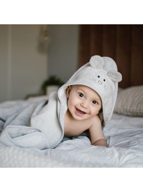BabyOno fürdõlepedõ kapucnis bambusz 100x100cm egérfülekkel szürke 1553/03