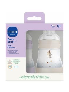   MAM Easy Start kólika elleni cumisüveg, 0+ hónap, Slow Flow (2 x 160 ml), Lila + Homok - Palack a kólika és a baba kellemetlen érzésének csökkentésére