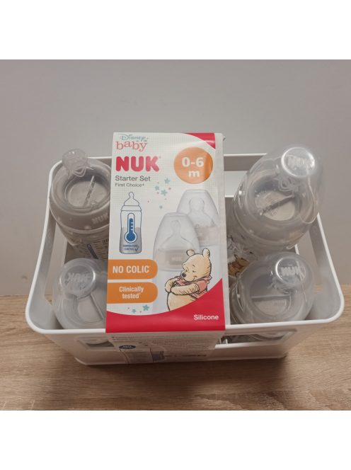 NUK Disney Micimackó First Choice+ kezdőkészlet hőmérséklet-szabályozással, cumisüveg doboz 4 cumisüveggel, 0-6 hónapos