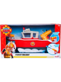   Simba 109252580 Fireman Sam Fire Boat Titanium, 32 cm, úszó játékhajó, 3 éves kortól, játszható szárazföldön és vízben, fürdőjáték vízágyúkkal és figurával