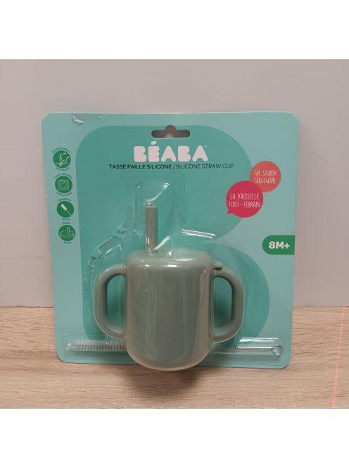 BÉABA szilikon szívószálas itató kefével-zöld OUTLET termék