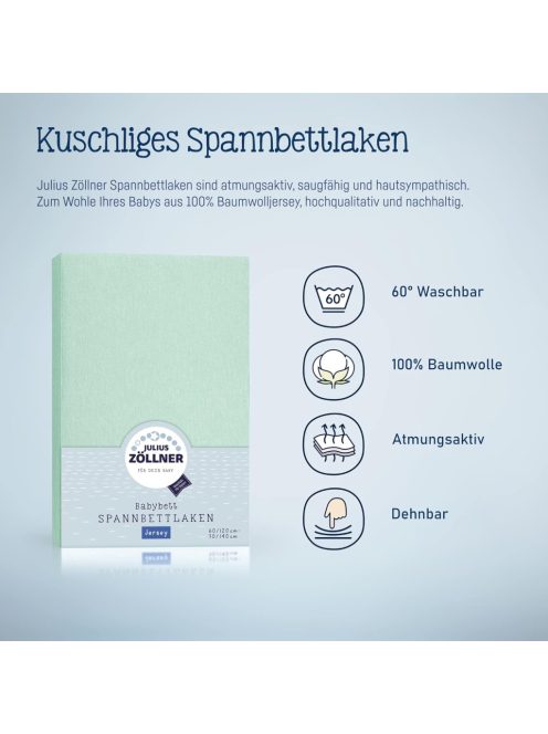 Julius Zöllner Jersey gumis lepedő 2 db babaágyhoz, zöld OUTLET  termék