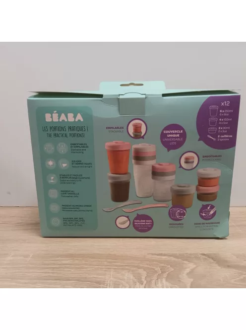 Béaba 12 db-os tárolóedény és 2db szilkon kanál szett, OUTLET termék