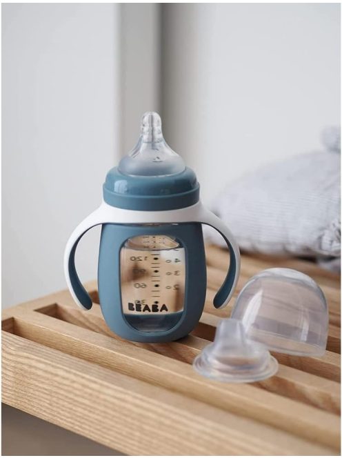 Béaba 2 az 1-ben cumisüveg és itatópohár, 210 ml - kék, OUTLET termék
