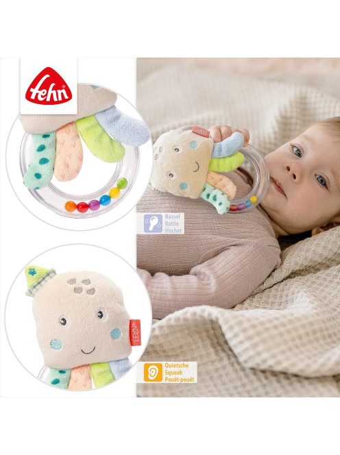 Fehn plüss polipos csörgő gyűrű játék, OUTLET termék