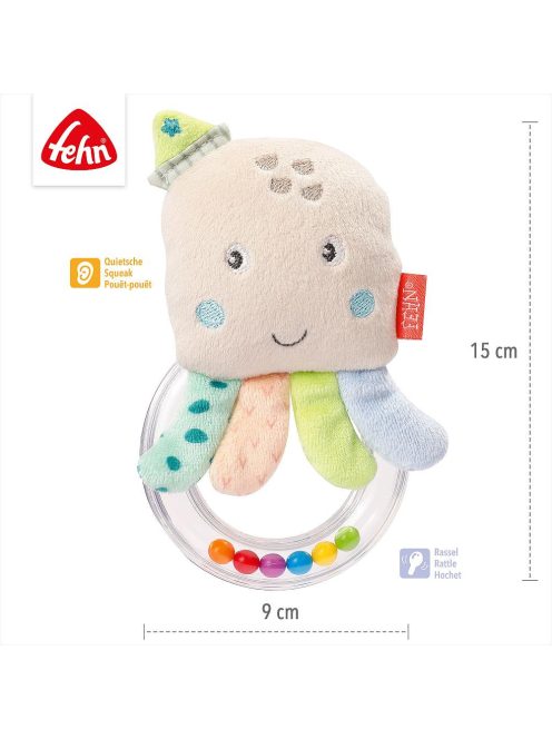 Fehn plüss polipos csörgő gyűrű játék, OUTLET termék