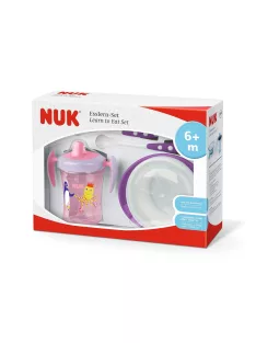   Nuk étkészlet itatópohárral, szúszásmentes tállal és 2 db kanállal, OUTLET termék