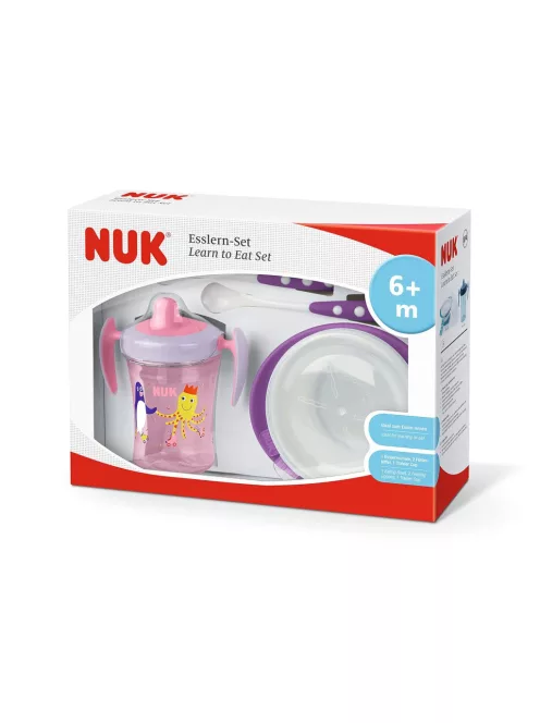 Nuk étkészlet itatópohárral, szúszásmentes tállal és 2 db kanállal, OUTLET termék