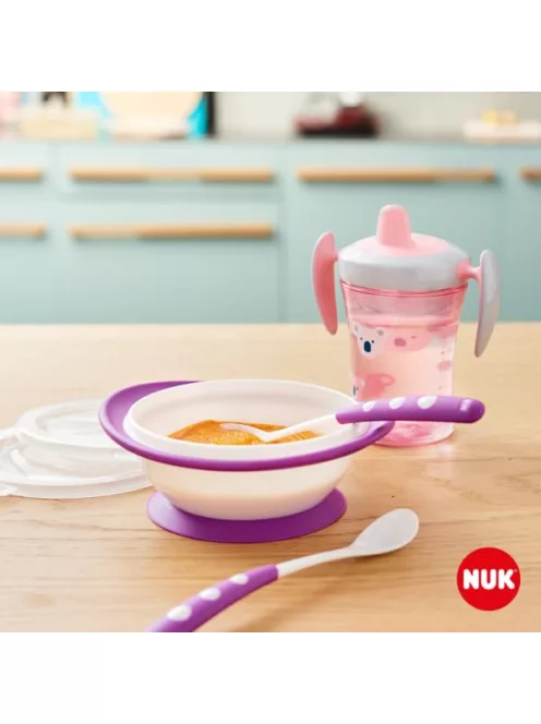 Nuk étkészlet itatópohárral, szúszásmentes tállal és 2 db kanállal, OUTLET termék