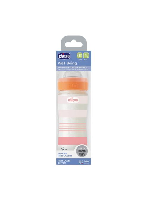 Chicco Well Being üveg cumisüveg 240ml, 0+ hó, OUTLET termék