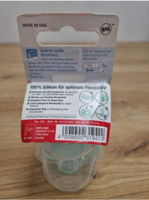 Nuk Sensitive szilikon cumi, 2 db-os, 0-6 hó, OUTLET termék