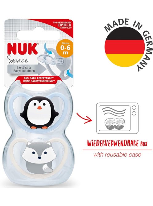 Nuk Space szilikon cumi 2 db-os, 0-6 hó, OUTLET termék