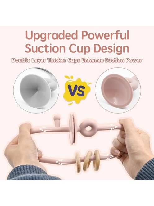 Tapadókorngos szilikon etetőszék játék fa karikákkal, OUTLET termék