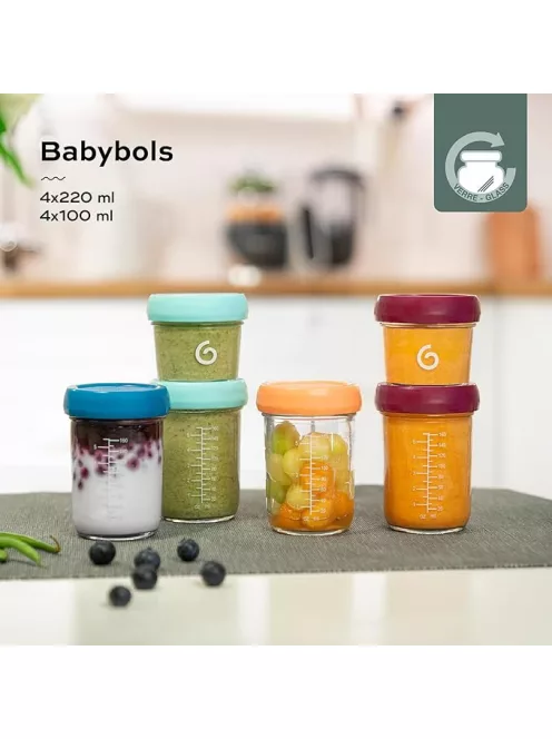 Babymoov üveg tárolóedények tetővel-8 db OUTLET termék , 4x220ml & 4x100ml- OUTLET termék