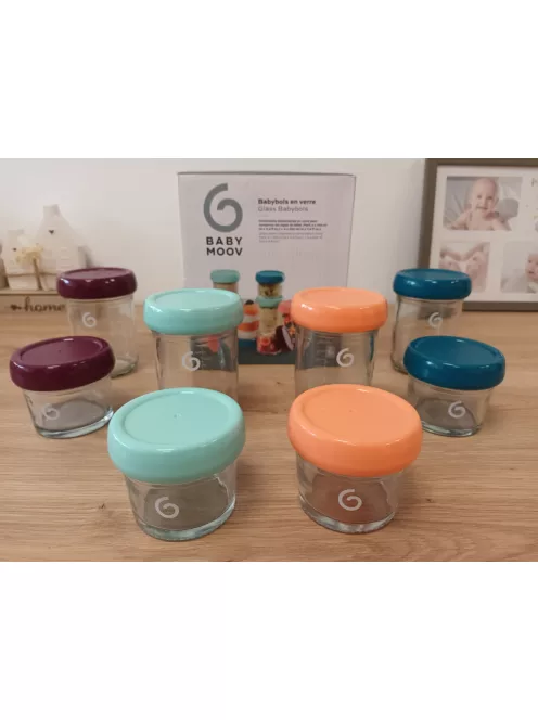Babymoov üveg tárolóedények tetővel-8 db OUTLET termék , 4x220ml & 4x100ml- OUTLET termék