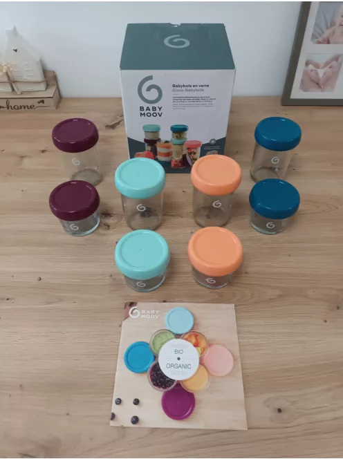 Babymoov üveg tárolóedények tetővel-8 db OUTLET termék , 4x220ml & 4x100ml- OUTLET termék