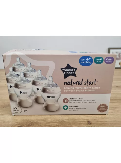 Tommee Tippee Natural Start anti-colic cumisüveg szett 0+ 6x260ml, OUTLET termék
