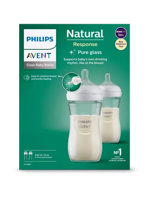 Philips Avent Natural Response üveg cumisüveg 240 ml 2 db-os csomag, 3 hótól  SCY933/02, OUTLET termék