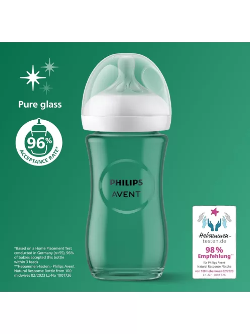 Philips Avent Natural Response üveg cumisüveg 240 ml 2 db-os csomag, 3 hótól  SCY933/02, OUTLET termék