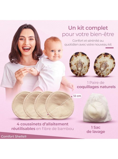 Comfort Shells természetes mosható betét (2db) és 2db kagyló mellbimbóvédő- S méret, OUTLET termék