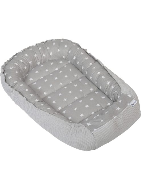 Baba fészek 100% pamut-szürke csillagos-gofri. OUTLET termék