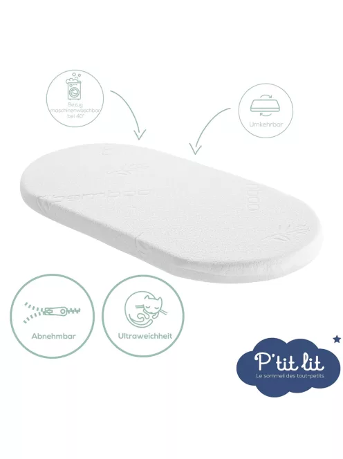 P'tit Lit Bambusz matrac babakocsiba 32x72×4cm-Ecru. OUTLET termék