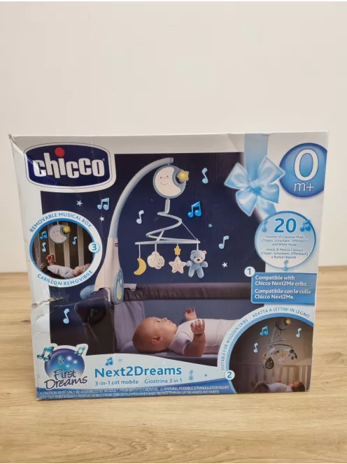 Chicco Next2Dreams zenélő-forgó kék OUTLET termék