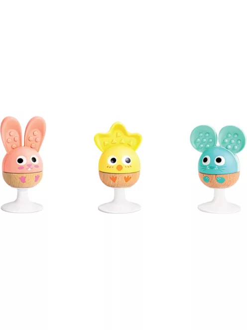 Hape 3db-os csörgő-rágóka szett tapadókoronggal, OUTLET termék