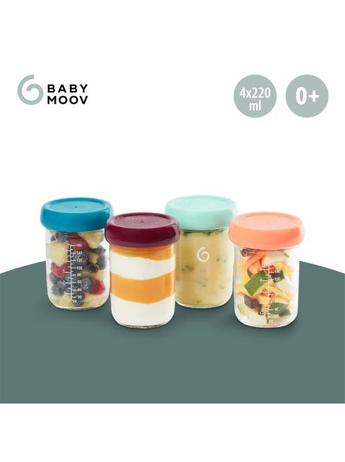 Babymoov üveg bébiétel tároló edények 4x220ml, OUTLET termék