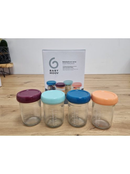 Babymoov üveg bébiétel tároló edények 4x220ml, OUTLET termék