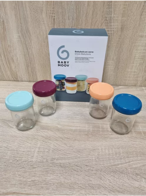 Babymoov üveg bébiétel tároló edények 4x160ml, OUTLET termék