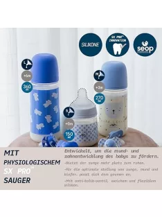   Suavinex 270 ml-es cumisüveg SX Pro fiziológiás szilikon cumival, közepes átfolyású antikolikás cumisüveg - OUTLET termék