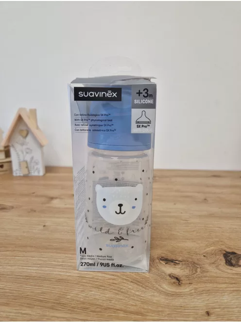 Suavinex 270 ml-es cumisüveg SX Pro fiziológiás szilikon cumival, közepes átfolyású antikolikás cumisüveg - OUTLET termék