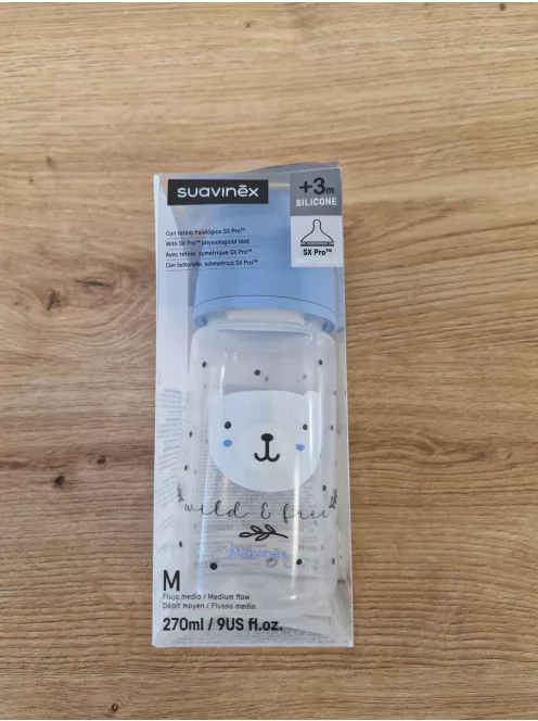 Suavinex 270 ml-es cumisüveg SX Pro fiziológiás szilikon cumival, közepes átfolyású antikolikás cumisüveg - OUTLET termék