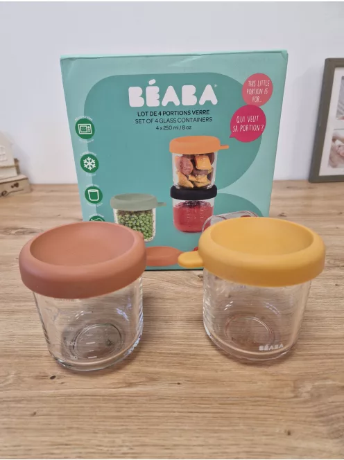 Béaba 2x250ml-es üveg bébiétel tároló edények, OUTLET termék