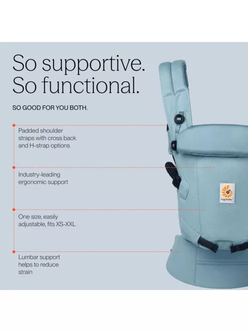 Ergobaby Adapt SoftTouch gyapjú babahordozó, 3 pozíció, 3,2-20,4 kg-Slate Blue, OUTLET termék