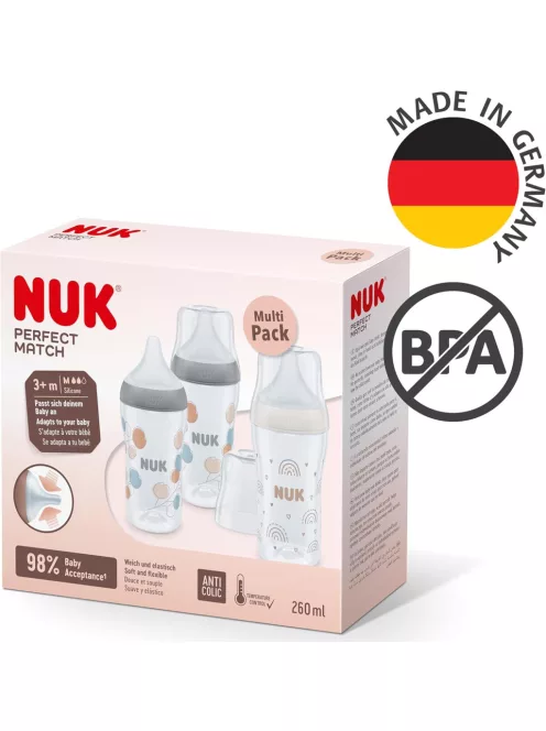 NUK Perfect Match cumisüveg szett, 3x260ml, 3+ hónapos kortól, OUTLET termék