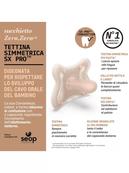 Suavinex Zero Zero SX Pro 2 db szilikon cumi, 0-6hó, FAIR árnyalat, OUTLET termék