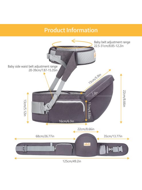 Ergonomikus Viedouce baba csípőülés biztonsági öv védelemmel, tiszta pamut, könnyű és légáteresztő, ergonómikus, könnyű derékszék 3-48 hónapos babaülés