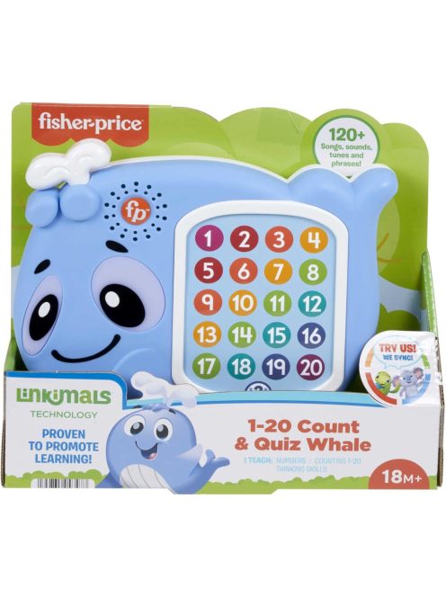 Fisher-Price HJR75 BlinkiLinkis kvíz bálna, interaktív oktatójáték zenével, fényekkel, dallamokkal és kifejezésekkel, babajáték 18 hónapos kortól. Német nyelvű!!