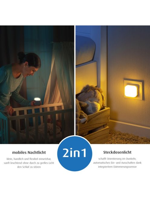 reer SleepLight 2 az 1-ben éjszakai lámpa aljzattal és elemmel működő be-ki és érzékelő módú hangulatvilágítás gyerekeknek-zöld