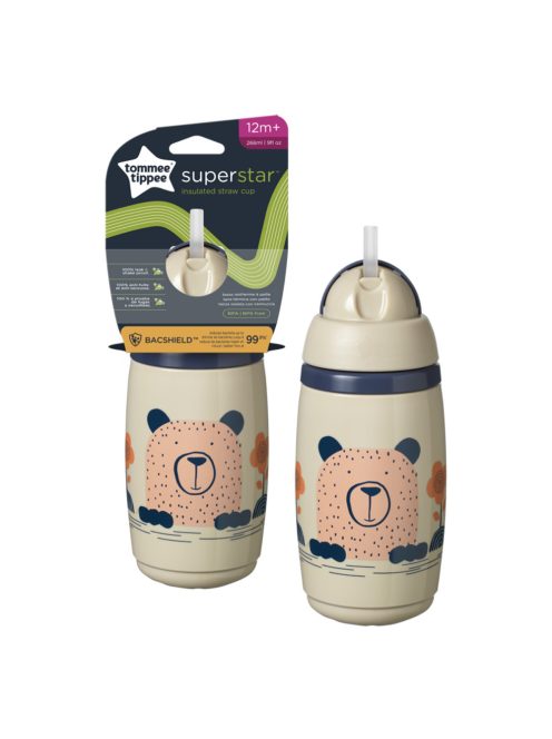 Tommee Tippee itatópohár - Superstar Insulated Straw Cup szívószálas hõtartó 266ml 12hó drapp