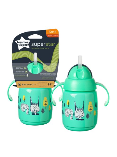 Tommee Tippee itatópohár - Superstar Training Straw Cup szívószálas 300ml 6hó zöld