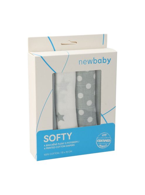 Pamut tetra pelenka New Baby Softy nyomtatott mintával  70 x 70 cm 4 db fehér-szürke