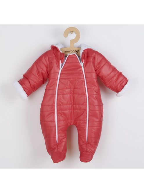 Téli kezeslábas kapucnival és fülekkel New Baby Pumi red raspberry