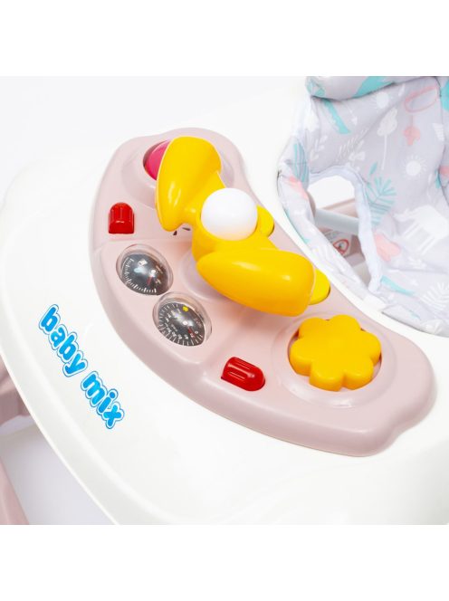 Baby Mix bébikomp kormánykerékkel szilikon kerekek rózsaszín